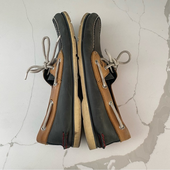 SPERRY TOP SIDERS TEO TONE BLUE TAN LEATHER BOAT SHOES SIZE 10 - Picture 5 of 9